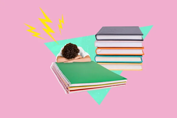 Collage Artwork Graphics Picture Tired Upset Little Child Tired Studying — Fotografia de Stock