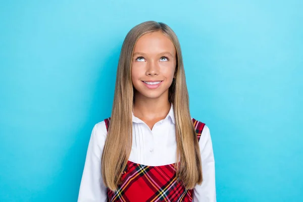 Photo Young Attractive Little School Kid Girl Smile Look Curious — 스톡 사진