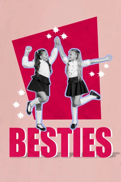 Criativa Colagem Arte Cartaz Cartão Postal Esboço Duas Meninas Felizes — Fotografia de Stock