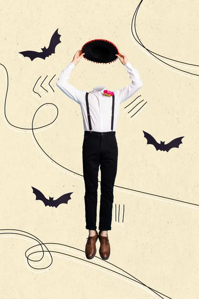 Creatieve Foto Artwork Graphics Collage Van Vliegende Mystieke Headless Man — Stockfoto