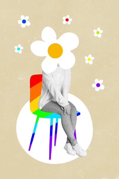Criativa Colagem Arte Cartão Postal Esboço Cartaz Menina Wildflower Vez — Fotografia de Stock