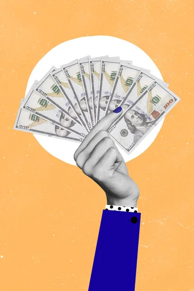 Criativa Colagem Artwork Poster Cartão Postal Pessoa Braço Levantando Dinheiro — Fotografia de Stock
