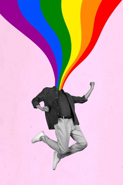 創造的な3Dコラージュアートワークポスターの幸せ男カラフルな虹の代わりに頭お祝いLbt日絶縁上絵の背景 — ストック写真