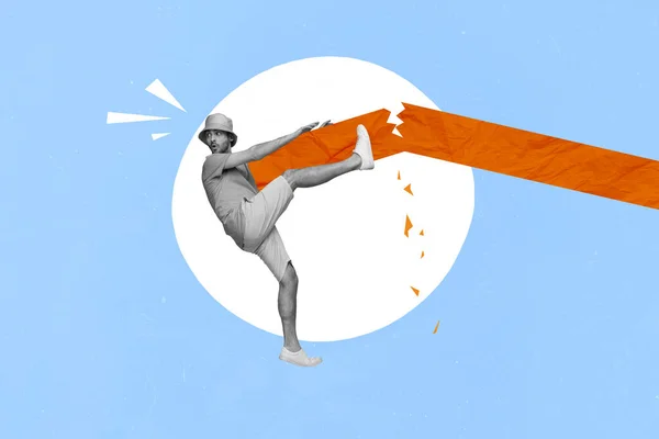 Collage Kunstwerk Grafiken Bild Von Schockiert Beeindruckt Kerl Fallen Gebrochen — Stockfoto