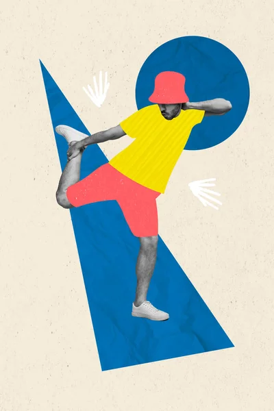 アートワーク雑誌クールな男の写真楽しいダンスウェアパナマ帽子孤立した図面の背景を持っている — ストック写真