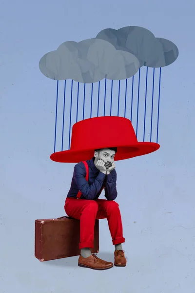 Függőleges Kreatív Kollázs Kép Ideges Szomorú Depressziós Férfi Frusztrált Nagy — Stock Fotó