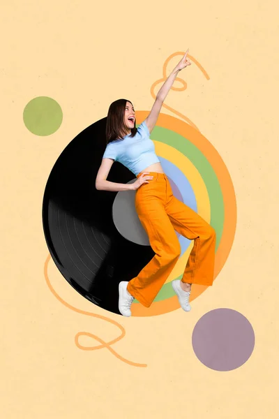 Creatief Abstract Template Collage Van Opgewonden Vrouw Dansen Hebben Plezier — Stockfoto