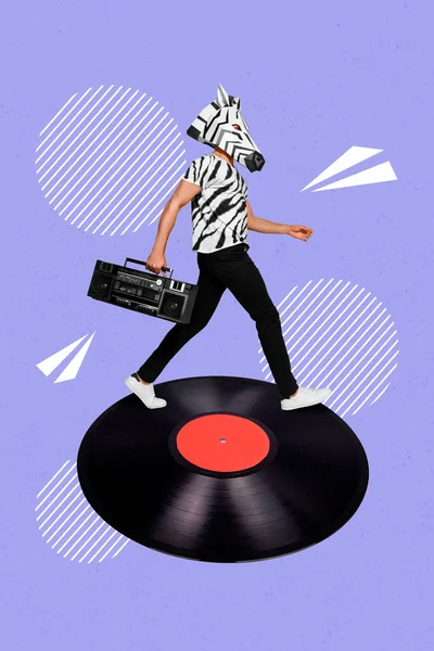 Composite Collage Bild Des Lustigen Funky Man Disco Party Maker — Stockfoto