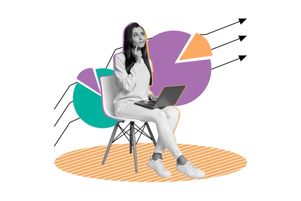 Rétro Abstrait Modèle Illustration Créative Collage Réfléchi Intelligent Femme Investisseur — Photo
