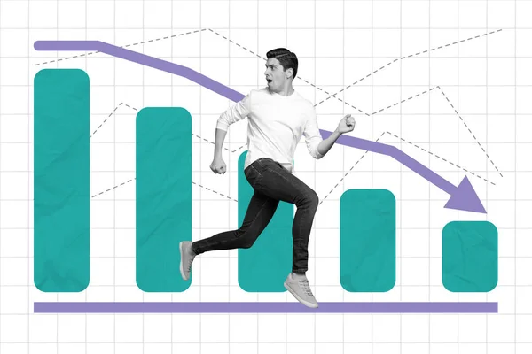 Korkan Adamın Sancak Kolajı Aşağı Düştükten Sonra Kaçtı Ekonomik Durgunluk — Stok fotoğraf