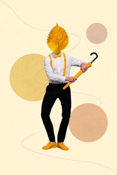 Pionowe Kreatywny Kolaż Obraz Funky Zabawny Dżentelmen Gospodarstwa Parasol Taniec — Zdjęcie stockowe