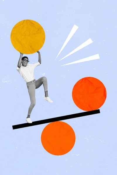 Creatieve Collage Kunstwerk Poster Van Persoon Houden Evenwicht Concentratie Persoonlijke — Stockfoto