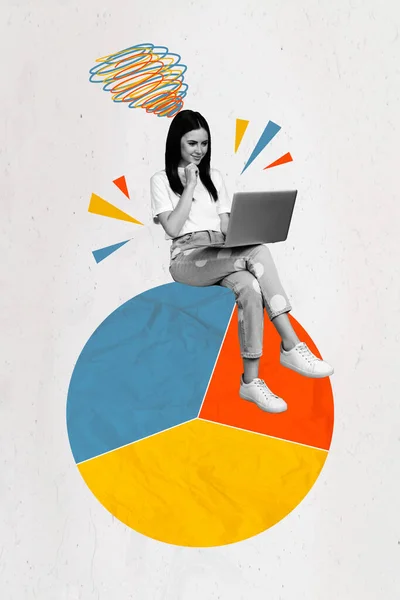 Творческий Коллаж Рисунок Открытки Плакат Эскиз Мыслящей Леди Человек Сидеть — стоковое фото