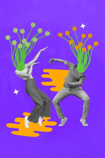 Collage Foto Giovani Lavoratori Coppia Retrò Celebrare Festa Evento Danza — Foto Stock