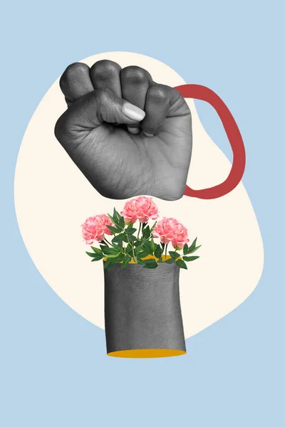 Kreatywne Zdjęcie Kolaż Plakat Pocztówka Grafika Człowieka Ręka Pięść Czarny — Zdjęcie stockowe