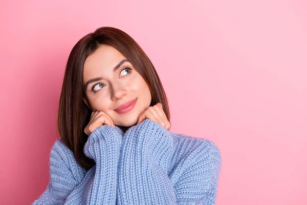 Primo Piano Foto Giovane Ragazza Carina Sognare Interessati Volare Nuovo — Foto Stock