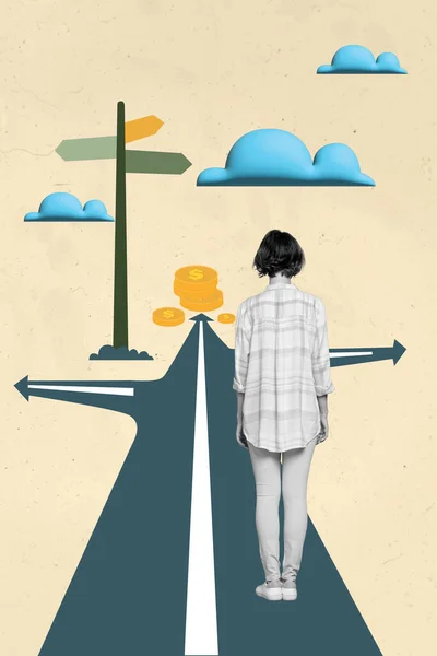 Creative Photo Collage Poster Postcard Artwork Girl Lost Way Dont — Stock Photo, Image