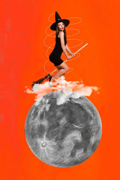 Creativo Collage Ilustraciones Postales Cartel Boceto Atractiva Hermosa Bruja Stand — Foto de Stock