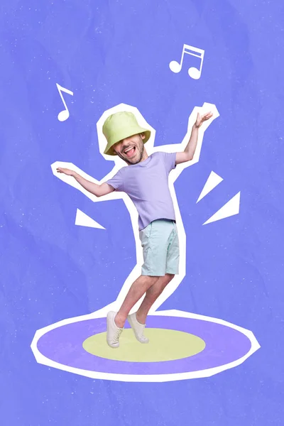 Colagem Composta Vertical Pessoa Positiva Animada Gosta Dançar Divertir Isolado — Fotografia de Stock