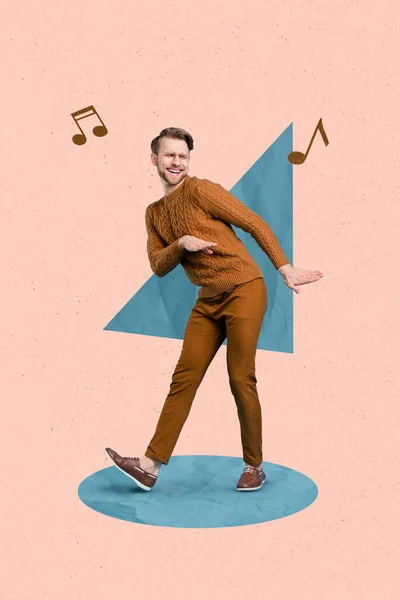 Creative Photo Collage Poster Postcard Cool Stylish Boy Guy Dancing — Stock Photo, Image
