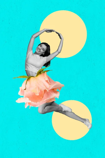 垂直3D拼图明信片海报素描美丽可爱的女士跳舞优雅地孤立在绘画背景 — 图库照片