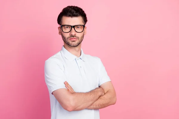 Boční Profil Fotografie Mladého Pohledný Vážně Atraktivní Chlap Nosit Brýle — Stock fotografie