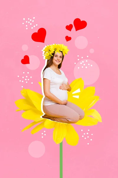 Creative Drawing Collage Picture Calm Lovely Charming Young Mother Pregnant — Stock Photo, Image