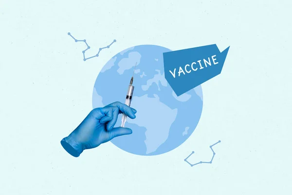 Colagem Propaganda Cartaz Cientista Luvas Proteção Inventar Cov Vacinação Gripe — Fotografia de Stock