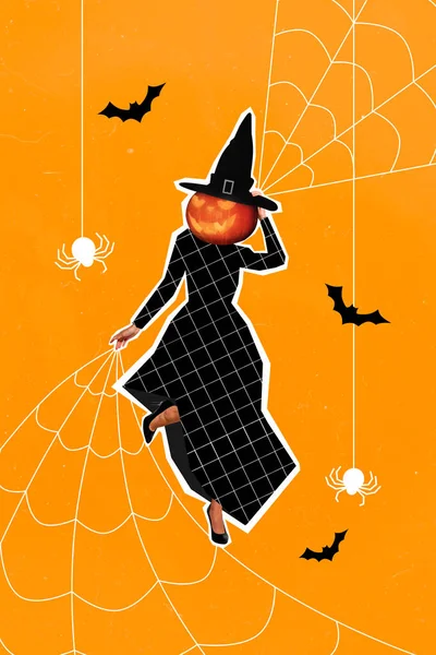 Fényképezés Artwork Minimal Picture Funky Funny Witch Jack Lantern Helyett — Stock Fotó