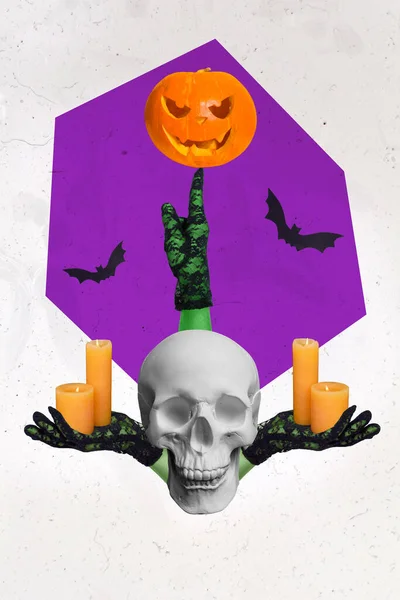 Colagem Imagem Pinup Pop Retro Esboço Sacrifício Ritual Decorações Halloween — Fotografia de Stock