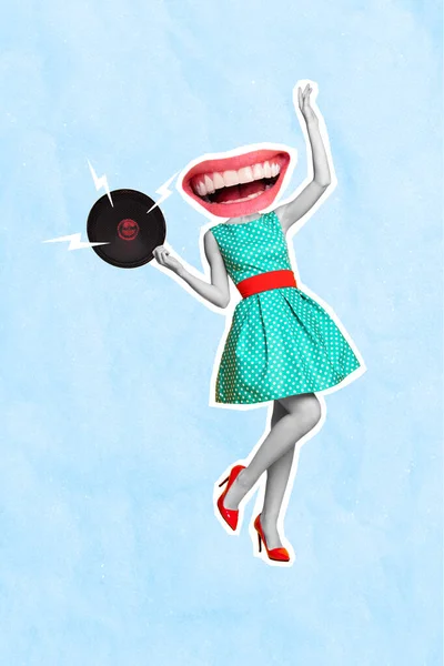 Collage Image Pinup Pop Retro Sketch Funny Funky Young Woman — Stock Photo, Image
