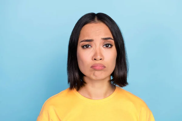 Foto Retrato Agradable Joven Dama Japonesa Triste Deprimido Infeliz Cara — Foto de Stock