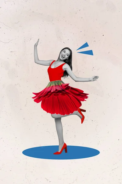 Творчий Тренд Колаж Смішної Енергійної Чудової Молодої Жінки Танцює Вільні — стокове фото