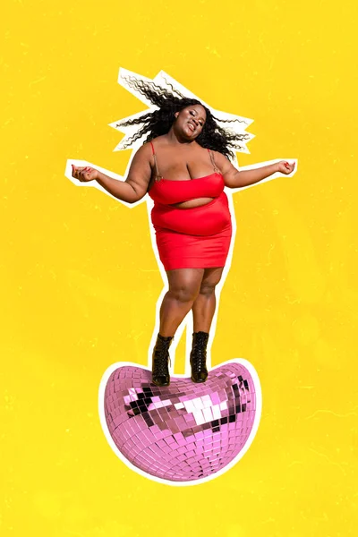 Vertikální Kreativní Koláž Obraz Pozitivní Mladé Nadměrné Velikosti Tlusté Ženy — Stock fotografie