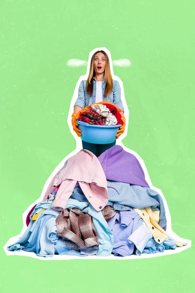 Vertikale Kreative Collage Bild Von Müde Erschöpfte Hausangestellte Frau Dienstmädchen — Stockfoto
