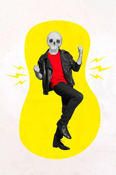 Vertical Créatif Collage Image Cool Rocker Motard Élégant Halloween Costume — Photo