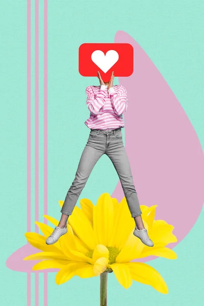 Фото Ілюстрація Мінімальна Картина Враженої Леді Стоячого Квіткового Серця Замість — стокове фото