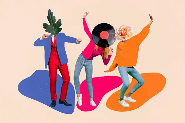 Yaratıcı Soyut Şablon Kolajı Komik Funky Insanlar Dans Enerjik Disko — Stok fotoğraf
