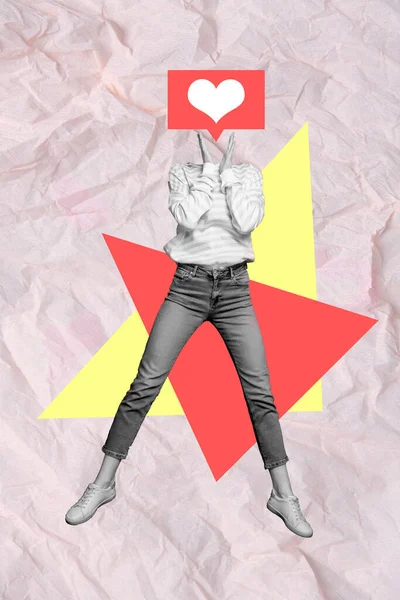 Creativo Tendenza Collage Saltare Divertente Funky Donna Cuore Come Social — Foto Stock