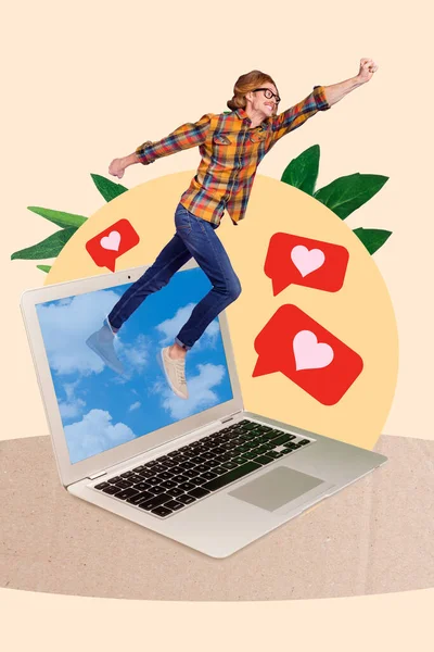 Samengestelde Collage Beeld Beeld Van Actieve Energieke Man Vliegen Superheld — Stockfoto