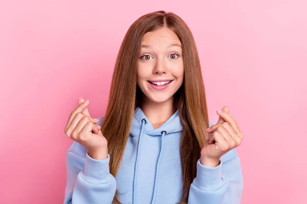 Foto Adolescente Engraçado Otimista Bonito Estudante Escola Menina Usar Camisola — Fotografia de Stock