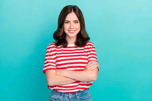 Photo Young Attractive Adorable Gorgeous Woman Wear Red Striped Shirt — Stock Photo, Image