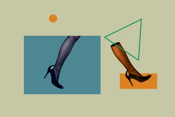 Плакат Коллаж Женские Ноги Идут Черно Белый Эффект Изолирован Живописи — стоковое фото