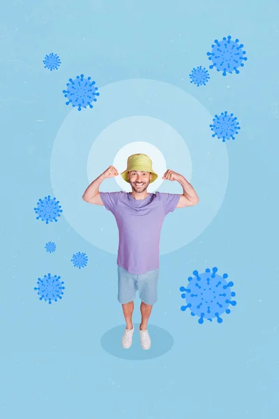 천재적 포스터 콜라주를 만들어 재미있고 사람의 근육을 확대하는 체계는 바이러스를 — 스톡 사진