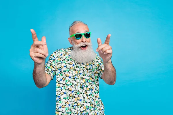 Portrait Photo Old Bearded Pensioner Grandfather Positive Man Wear Stylish — Stock Photo, Image