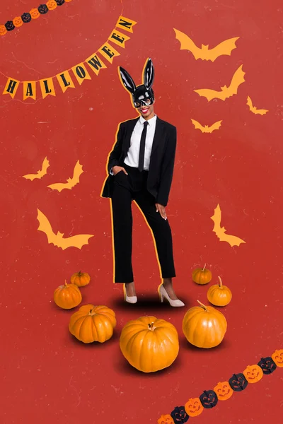 Kompozytowy Kolaż Obraz Obraz Kobiety Nosić Elegancki Kostium Halloween Kostium — Zdjęcie stockowe