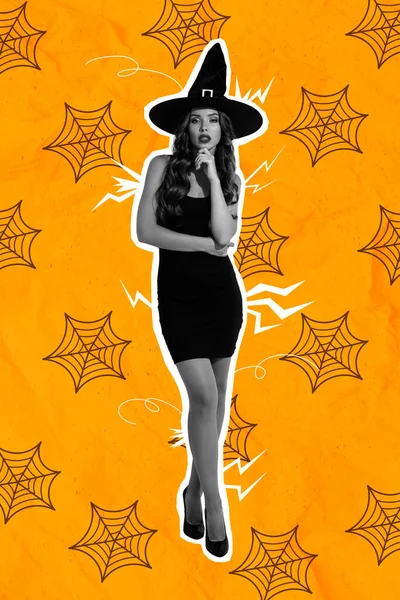 Tendenza Creativa Collage Civetta Sexy Attraente Donna Strega Halloween Costume — Foto Stock