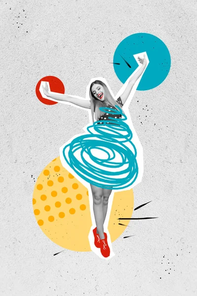 Creativa Foto Collage Cartel Postal Obra Arte Feliz Hermosa Chica —  Fotos de Stock