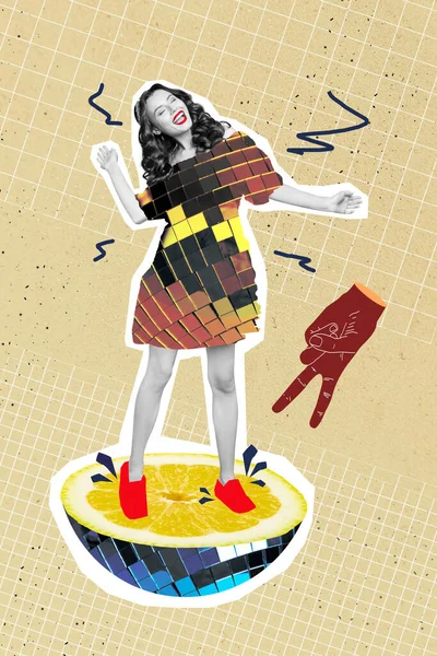 Collage Imagen Pinup Pop Retro Bosquejo Divertido Funky Mujer Bailando — Foto de Stock