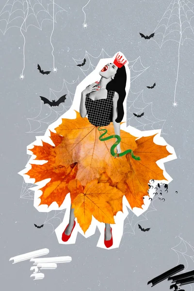 Kreative Trend Collage Von Wunderschönen Dame Blutigen Königin Rock Herbst — Stockfoto